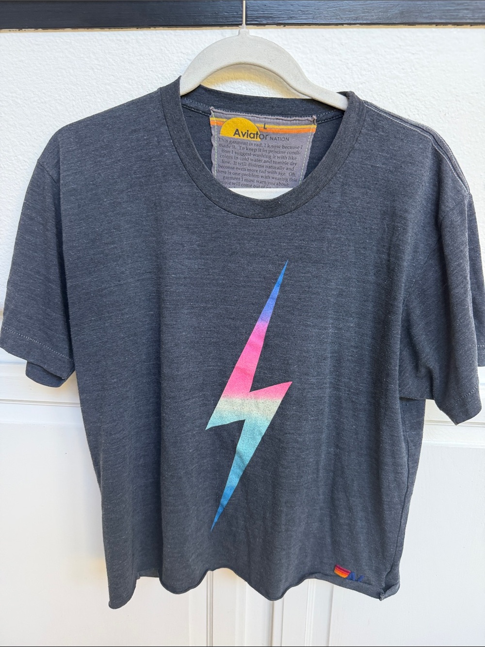 Aviator Nation Charcoal Tee with Pink, Blue & Mint Lightning Bolt